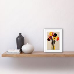 "Artery8 Wall Art Print Abstract Retro Spring Summer Flowers Floral Yellow Burgundy Orange Bouquet Vase Artwork Framed 9X7 Inch - Size: W7"" x H9""" - thumbnail 2