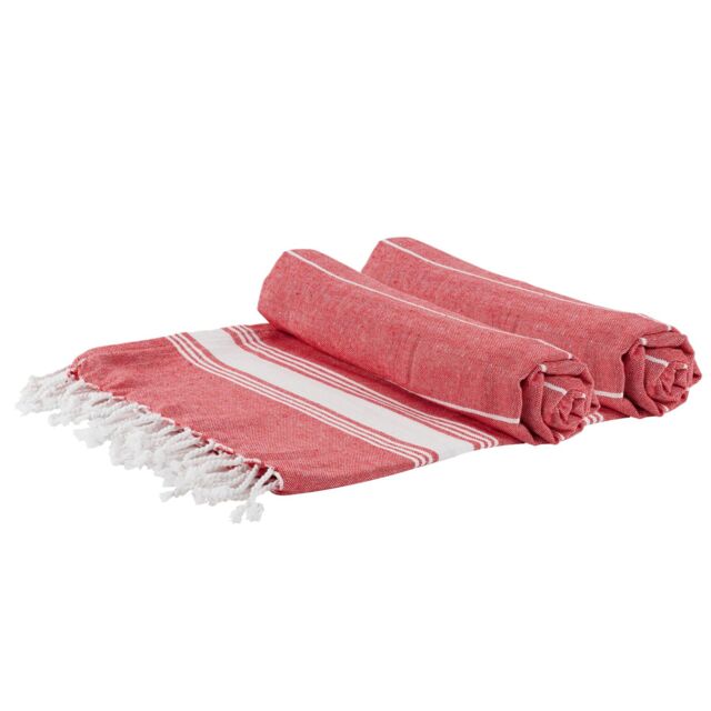 Nicola Spring 100% Cotton Bath Towel Turkish Style Hamman Beach Towel Sheet - 170 x 90cm (x2) in Red