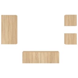 Berkfield Home 4 Piece TV Wall Cabinets with LED Lights Sonoma Oak in Brown - thumbnail 7