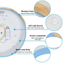 Pheashine Round Wood LED Ceiling Light, 24W 6500K Modern Macaron Style 32cm Lamp in Blue - thumbnail 3