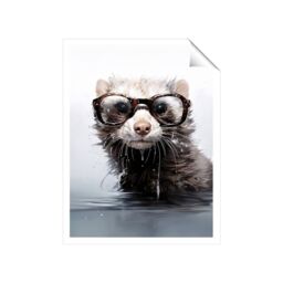 "Warren Reed - Designer Splashart Ferret With Glasses Unframed Art Print - Size: W16"" x H24""" - thumbnail 1