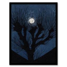 Artery8 Full Moon Light Tree Silhouette Framed Wall Art Print Julie de Graag in Blue - Size: A4 - thumbnail 1
