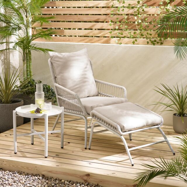 FurnitureboxUK Lyon Metal Outdoor Chair & Footstool + Side Table in Cream - image 1