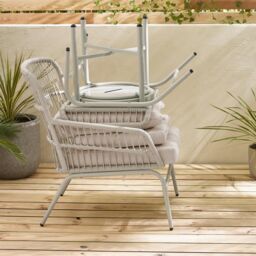 FurnitureboxUK Lyon Metal Outdoor Chair & Footstool + Side Table in Cream - thumbnail 7