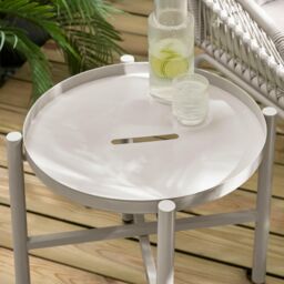 FurnitureboxUK Lyon Metal Outdoor Chair & Footstool + Side Table in Cream - thumbnail 6