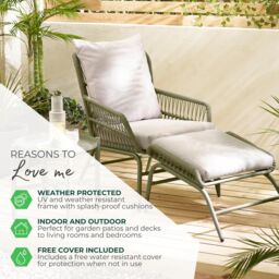 FurnitureboxUK Lyon Metal Outdoor Chair & Footstool + Side Table in Cream - thumbnail 8