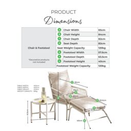 FurnitureboxUK Lyon Metal Outdoor Chair & Footstool + Side Table in Cream - thumbnail 9