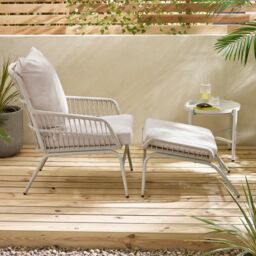 FurnitureboxUK Lyon Metal Outdoor Chair & Footstool + Side Table in Cream - thumbnail 2