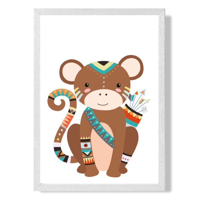 ARTZE Monkey Tribal Animal Framed Print SIZE: A4 with White Frame in Brown - image 1