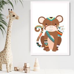 ARTZE Monkey Tribal Animal Framed Print SIZE: A4 with White Frame in Brown - thumbnail 2
