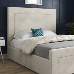 Casani Kemsing Upholstered Beige Soft Velvet Designer Bed Frame in Cream - Size: Double - thumbnail 6