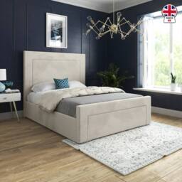 Casani Kemsing Upholstered Beige Soft Velvet Designer Bed Frame in Cream - Size: Double - thumbnail 5
