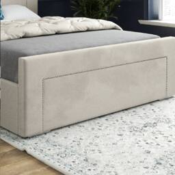 Casani Kemsing Upholstered Beige Soft Velvet Designer Bed Frame in Cream - Size: Double - thumbnail 7