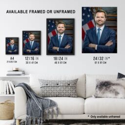 Artery8 United States 50th Vice President JD Vance Portrait Framed Wall Art in Blue - Size: A4 - thumbnail 3