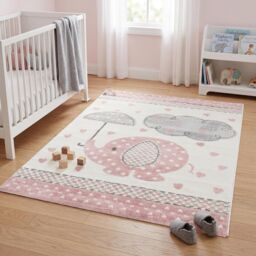 Bravich LTD Pink Elephant & Hearts Kids Rug Soft Pile Nursery Playroom Bedroom Rug - Size: 120 cm x 170 cm - thumbnail 9