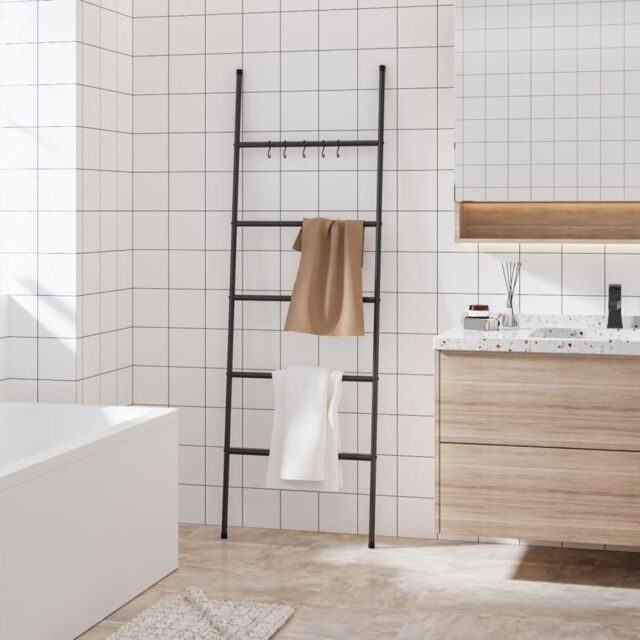Berkfield Home Towel Rack Ladder with 5 Tiers Black 58x175 cm Iron - image 1