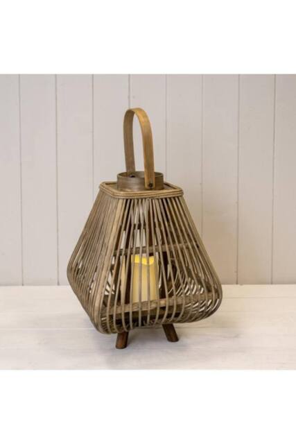 KDMD Small Bamboo Lantern with LED Candle in Light Brown - image 1