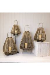 KDMD Small Bamboo Lantern with LED Candle in Light Brown - thumbnail 2
