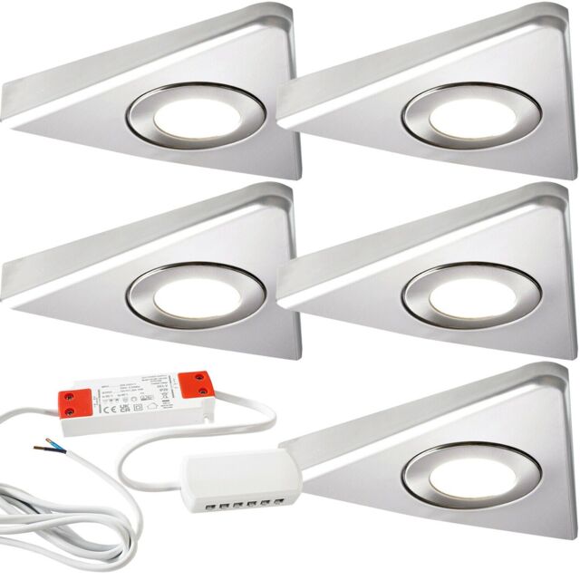 Loops 5x BRUSHED NICKEL Triangle Surface Under Cabinet Kitchen Light & Driver Kit - Natural White LED in Metallics - image 1