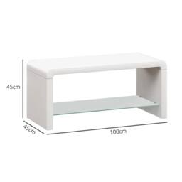 EONLION High Gloss Coffee Table with Glass Shelf in White - Size: 100 cm x 100 cm - thumbnail 2