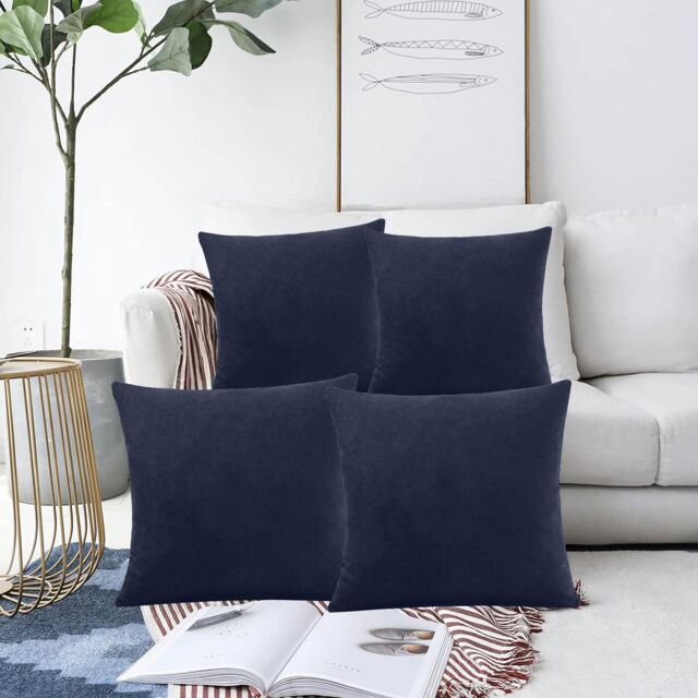 Luxury Living Set of 4 Velvet Chenille Cushions 45cm x 45cm with Removable Covers & Plush Pads - Soft, Stylish Home Décor - Size: 45 cm x 45 cm - image 1