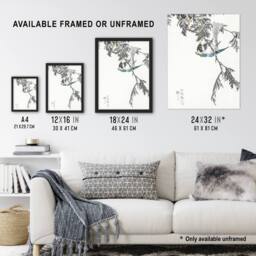Artery8 Great Tit & Cypress Japanese Japanese Framed Wall Art Print Kashu - Size: A4 - thumbnail 3