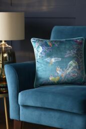 Laurence Llewelyn-Bowen 'Birdity Absurdity' Soft Touch Velvet Filled Cushion in Blue - Size: 43 cm x 43 cm