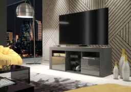 Creative Furniture TV Unit 145cm Modern - Dark Grey with High Gloss Doors - thumbnail 2