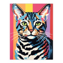 Artery8 Wall Art Print Retro Cat Striped Bold Vibrant Screen Risograph Artwork Spot Block Colour Duotone Bengal Riso Interior Design Poster - thumbnail 1