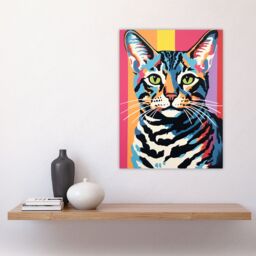 Artery8 Wall Art Print Retro Cat Striped Bold Vibrant Screen Risograph Artwork Spot Block Colour Duotone Bengal Riso Interior Design Poster - thumbnail 4