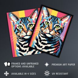 Artery8 Wall Art Print Retro Cat Striped Bold Vibrant Screen Risograph Artwork Spot Block Colour Duotone Bengal Riso Interior Design Poster - thumbnail 2