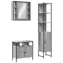 Berkfield Home 3 Piece Bathroom Cabinet Set Grey Sonoma Engineered Wood - thumbnail 2