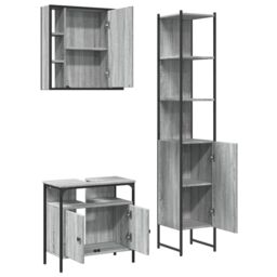 Berkfield Home 3 Piece Bathroom Cabinet Set Grey Sonoma Engineered Wood - thumbnail 5