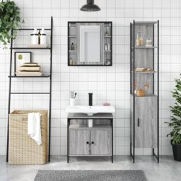 Berkfield Home 3 Piece Bathroom Cabinet Set Grey Sonoma Engineered Wood - thumbnail 3