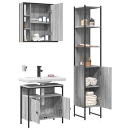 Berkfield Home 3 Piece Bathroom Cabinet Set Grey Sonoma Engineered Wood - thumbnail 4