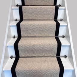 RainbowHome Herringbone Keswick Cream Fleck Stair Runner With 100% Cotton Black Border in Beige - Size: 60 cm x 600 cm - thumbnail 1