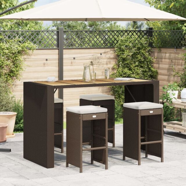 Berkfield Home Garden Bar Stools with Cushions 4 pcs Brown Poly Rattan - image 1
