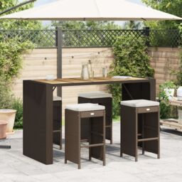 Berkfield Home Garden Bar Stools with Cushions 4 pcs Brown Poly Rattan - thumbnail 1