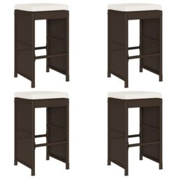 Berkfield Home Garden Bar Stools with Cushions 4 pcs Brown Poly Rattan - thumbnail 2