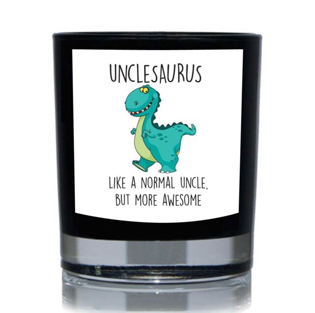 60 SECOND MAKEOVER Unclesaurus, Like A Normal uncle But More Awesome Dinosaur Funny 20cl Candle in Black