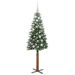 Berkfield Home Slim Christmas Tree with 150 LEDs Green & White 150 cm - thumbnail 3