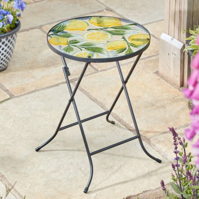 mysmartbuy Lemon Table - Decorative Folding Glass Table with Lemon Motif, Sturdy Metal Frame in Black - image 1