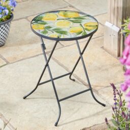 mysmartbuy Lemon Table - Decorative Folding Glass Table with Lemon Motif, Sturdy Metal Frame in Black - thumbnail 1