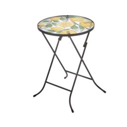 mysmartbuy Lemon Table - Decorative Folding Glass Table with Lemon Motif, Sturdy Metal Frame in Black - thumbnail 2