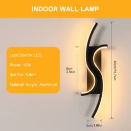 Goeco LED Wall Light, 12W, 3000 K, Linear Acrylic Wall Sconce, For Bedroom in Black - thumbnail 3
