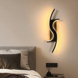 Goeco LED Wall Light, 12W, 3000 K, Linear Acrylic Wall Sconce, For Bedroom in Black - thumbnail 2