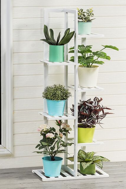 Living and Home 6-Tier Wooden Rustic Potted Vintage Plant Stand Rack Decorative Display Shelf in White - image 1