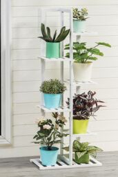 Living and Home 6-Tier Wooden Rustic Potted Vintage Plant Stand Rack Decorative Display Shelf in White