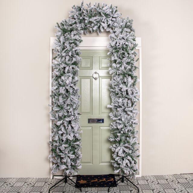 Samuel Alexander 8ft (2.52m) Slimline Single Door Artificial Snow Flocked Christmas Tree Arch in Green with 2000 Tips - image 1