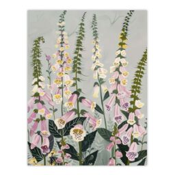 "Artery8 Pink Foxglove Flowers Bloom Artwork Summer Floral Wall Art Print in Grey - Size: W24"" x H32""" - thumbnail 1